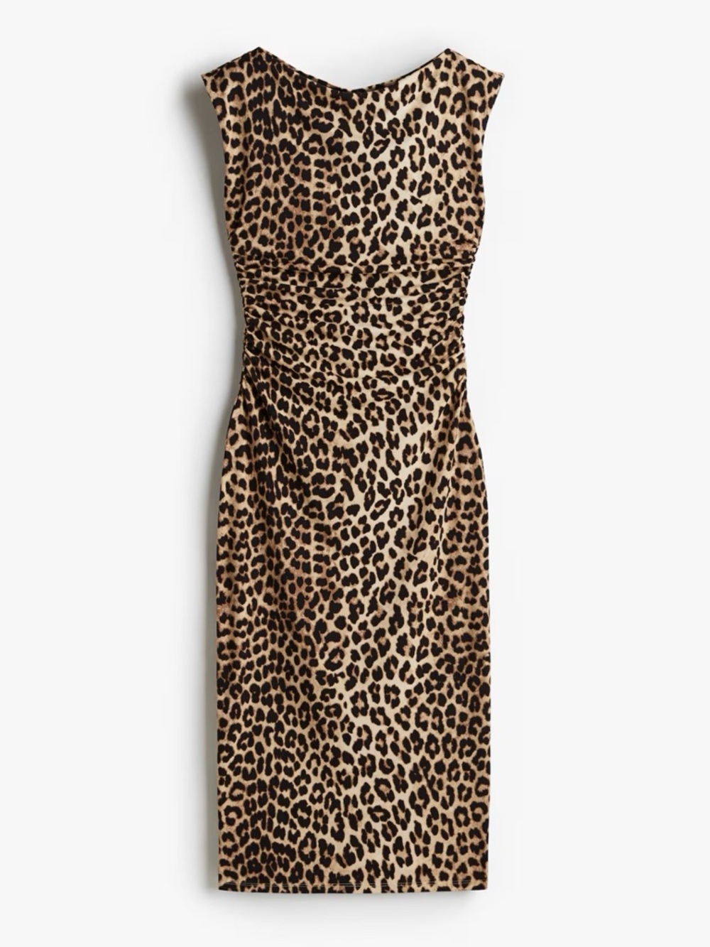 H&M Leopard Print Midi Dress - Tan & Black Slim fit XS‎